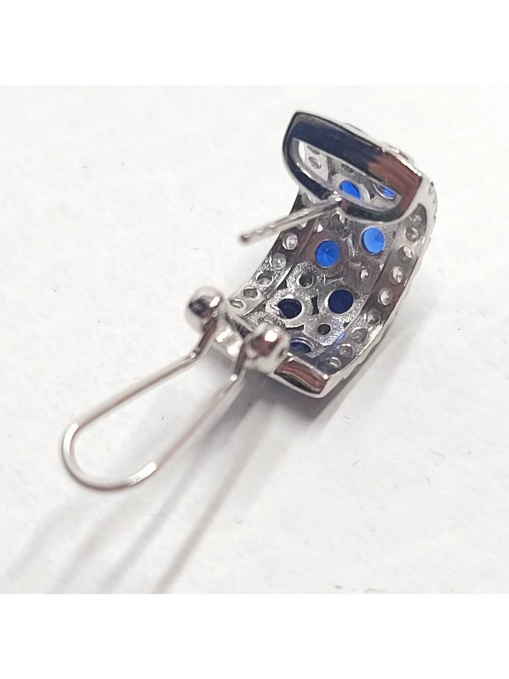Sterling Silver Blue & Clear stone  Huggie Hoop Earrings S 925 Pierced 7.55g - Picture 5 of 9
